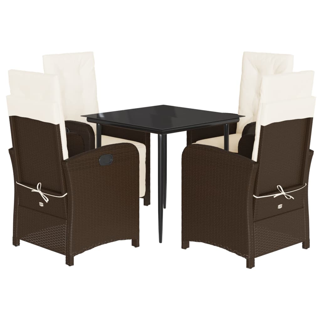 5-tlg. Garten-Essgruppe mit Kissen Braun Poly Rattan