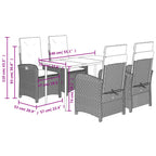 5-tlg. Garten-Essgruppe mit Kissen Braun Poly Rattan