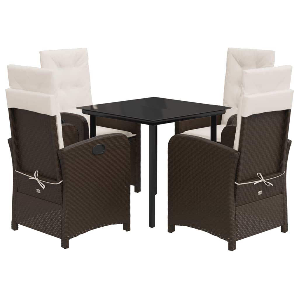 5-tlg. Garten-Essgruppe mit Kissen Braun Poly Rattan
