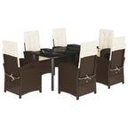 7-tlg. Garten-Essgruppe mit Kissen Braun Poly Rattan