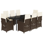 9-tlg. Garten-Essgruppe mit Kissen Braun Poly Rattan