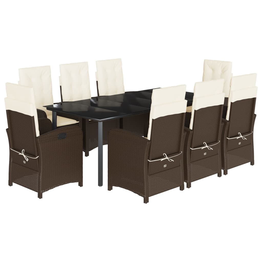 9-tlg. Garten-Essgruppe mit Kissen Braun Poly Rattan