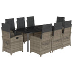 9-tlg. Garten-Essgruppe mit Kissen Grau Poly Rattan
