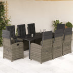 9-tlg. Garten-Essgruppe mit Kissen Grau Poly Rattan