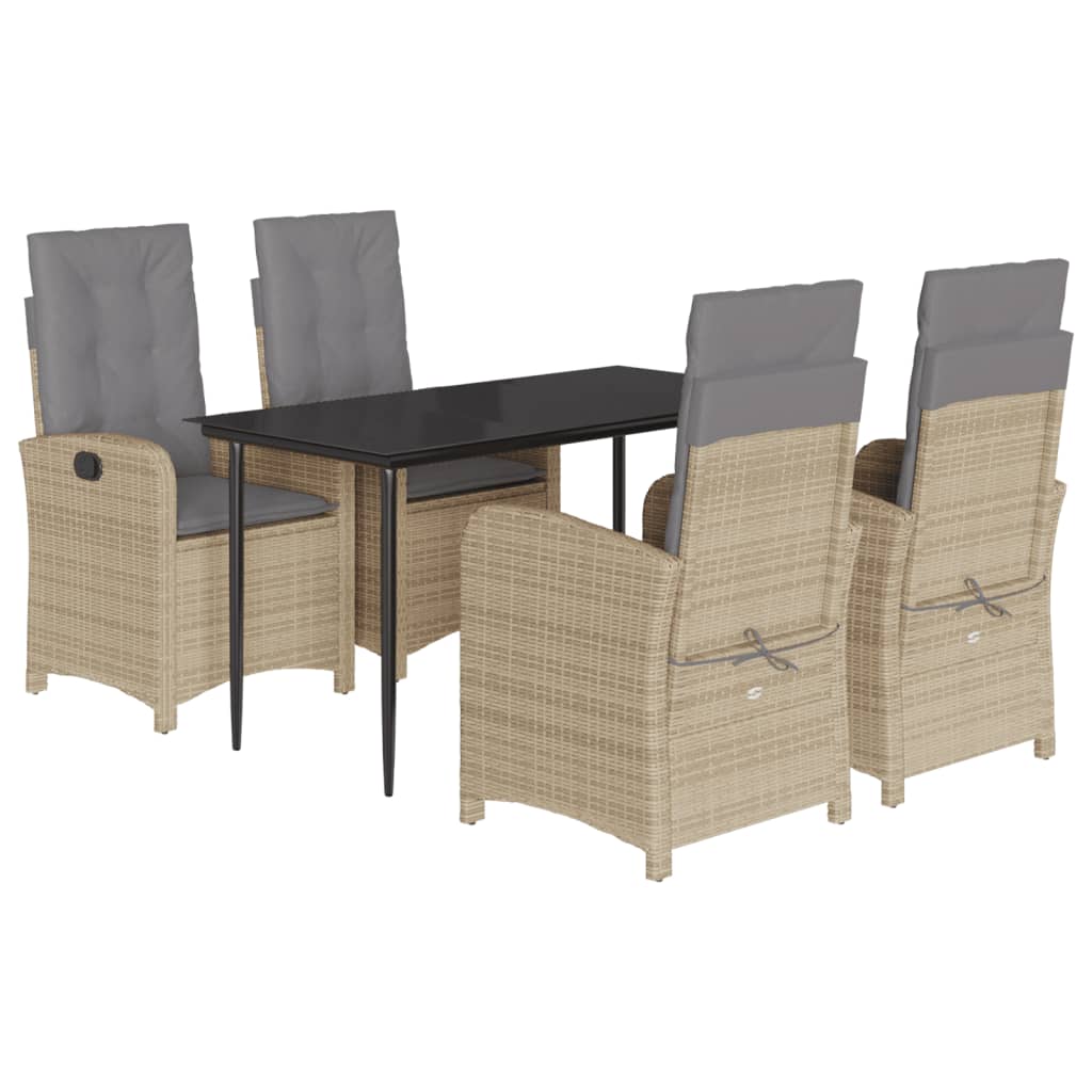 5-tlg. Garten-Essgruppe mit Kissen Beigemischung Poly Rattan