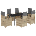 7-tlg. Garten-Essgruppe mit Kissen Beigemischung Poly Rattan