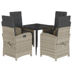 5-tlg. Garten-Essgruppe mit Kissen Hellgrau Poly Rattan