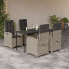 5-tlg. Garten-Essgruppe mit Kissen Hellgrau Poly Rattan