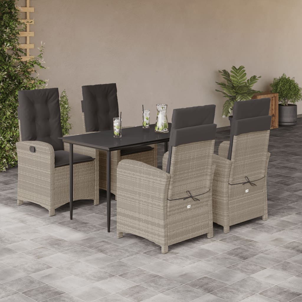 5-tlg. Garten-Essgruppe mit Kissen Hellgrau Poly Rattan