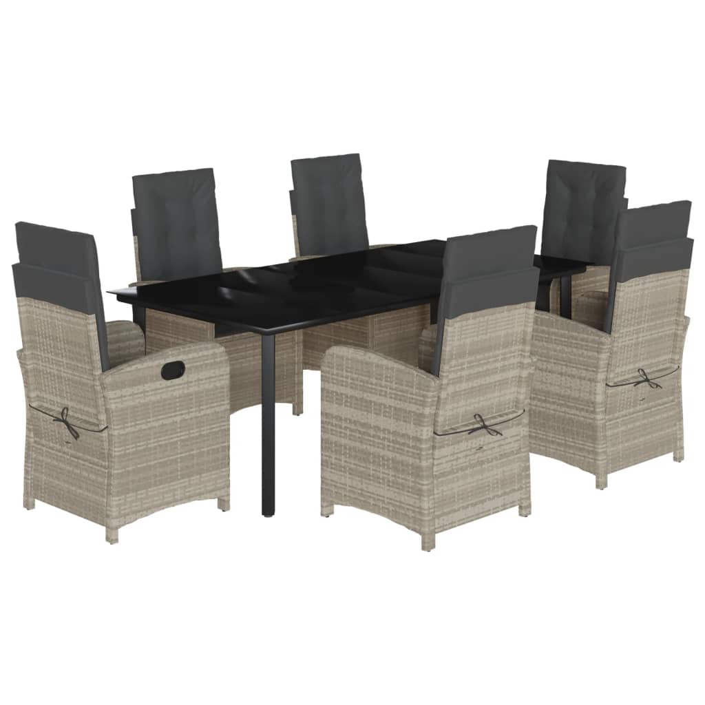7-tlg. Garten-Essgruppe mit Kissen Hellgrau Poly Rattan