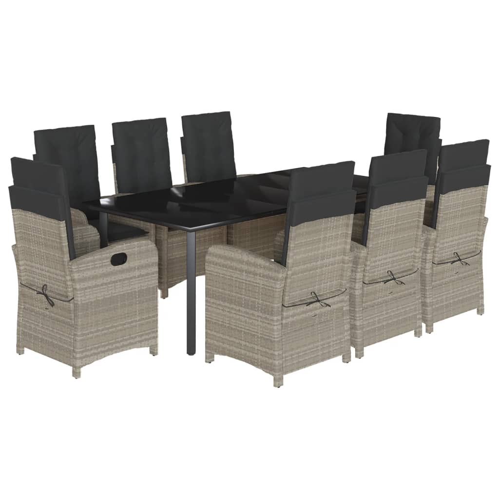9-tlg. Garten-Essgruppe mit Kissen Hellgrau Poly Rattan