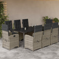 9-tlg. Garten-Essgruppe mit Kissen Hellgrau Poly Rattan