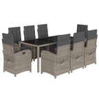 9-tlg. Garten-Essgruppe mit Kissen Grau Poly Rattan