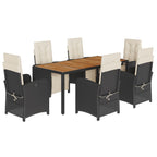 7-tlg. Garten-Essgruppe mit Kissen Schwarz Poly Rattan