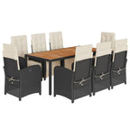 9-tlg. Garten-Essgruppe mit Kissen Schwarz Poly Rattan