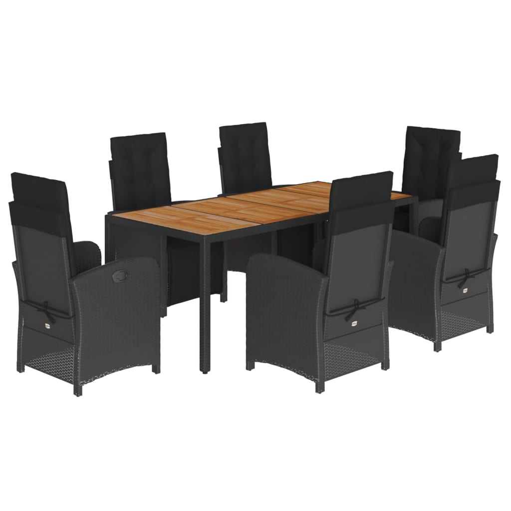 7-tlg. Garten-Essgruppe mit Kissen Schwarz Poly Rattan