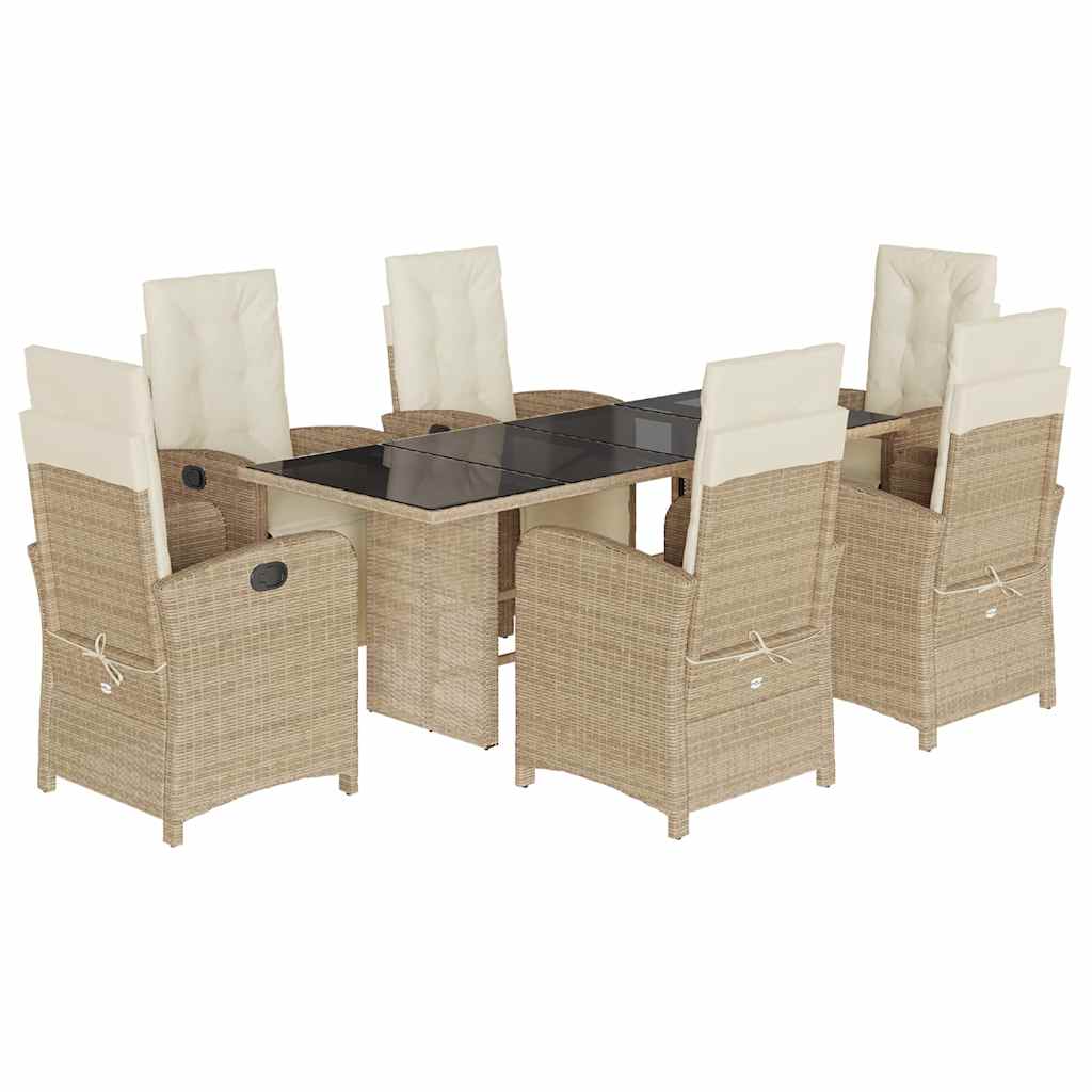 7-tlg. Garten-Essgruppe mit Kissen Beige Poly Rattan