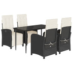 5-tlg. Garten-Essgruppe mit Kissen Schwarz Poly Rattan