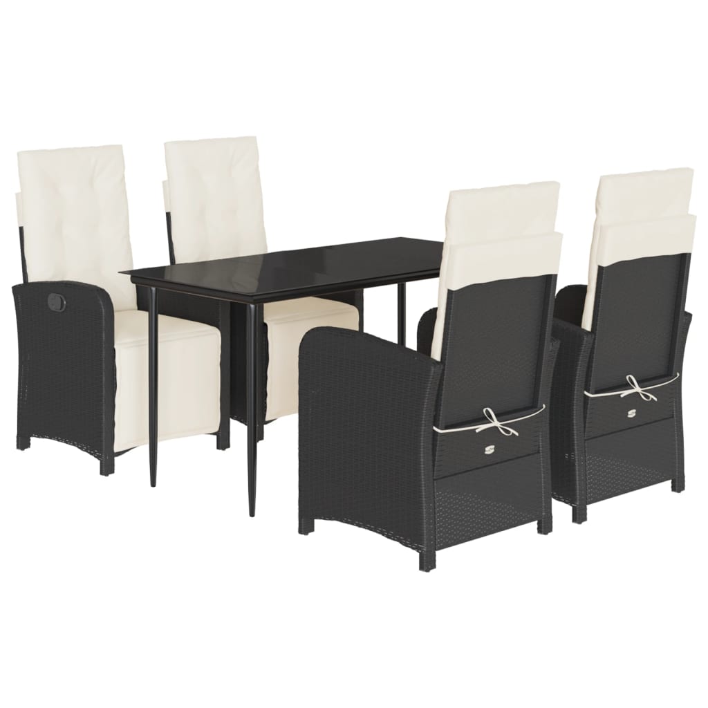5-tlg. Garten-Essgruppe mit Kissen Schwarz Poly Rattan
