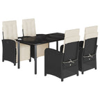 5-tlg. Garten-Essgruppe mit Kissen Schwarz Poly Rattan