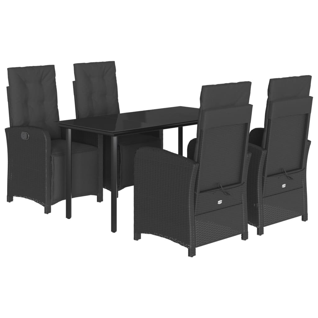 5-tlg. Garten-Essgruppe mit Kissen Schwarz Poly Rattan