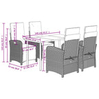 5-tlg. Garten-Essgruppe mit Kissen Schwarz Poly Rattan