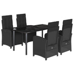 5-tlg. Garten-Essgruppe mit Kissen Schwarz Poly Rattan