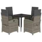 5-tlg. Garten-Essgruppe mit Kissen Grau Poly Rattan