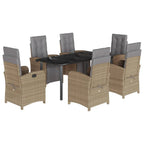 7-tlg. Garten-Essgruppe mit Kissen Beige Poly Rattan