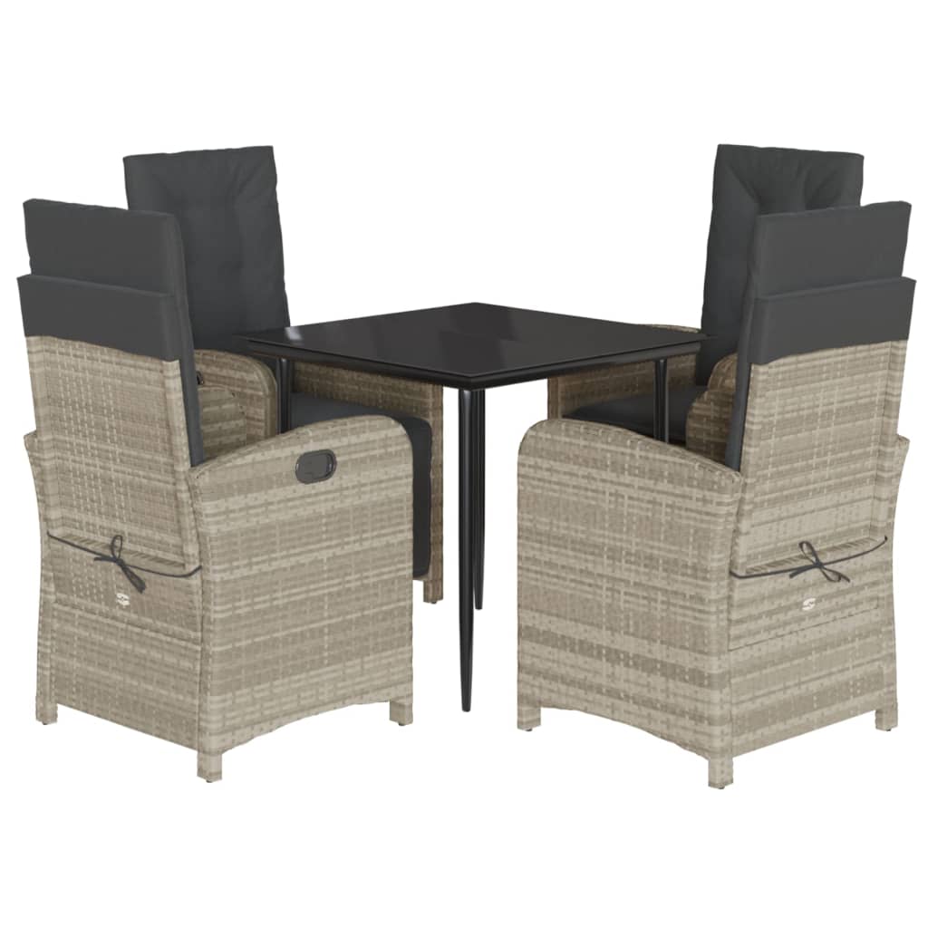 5-tlg. Garten-Essgruppe mit Kissen Hellgrau Poly Rattan