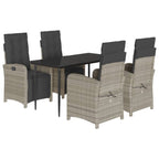 5-tlg. Garten-Essgruppe mit Kissen Hellgrau Poly Rattan