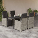 5-tlg. Garten-Essgruppe mit Kissen Hellgrau Poly Rattan
