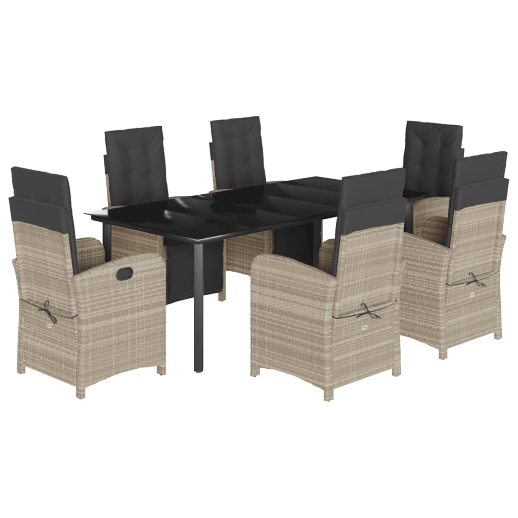 7-tlg. Garten-Essgruppe mit Kissen Hellgrau Poly Rattan