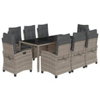 9-tlg. Garten-Essgruppe mit Kissen Grau Poly Rattan
