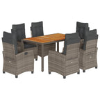 7-tlg. Garten-Essgruppe mit Kissen Grau Poly Rattan