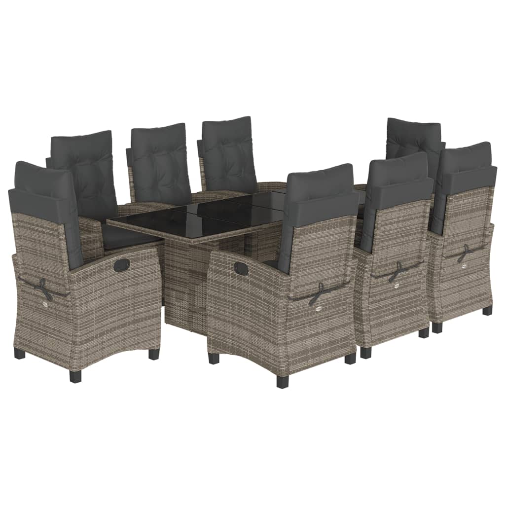 9-tlg. Garten-Essgruppe mit Kissen Grau Poly Rattan