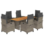 7-tlg. Garten-Essgruppe mit Kissen Grau Poly Rattan