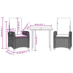 3-tlg. Garten-Essgruppe mit Kissen Schwarz Poly Rattan