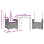 3-tlg. Garten-Essgruppe mit Kissen Schwarz Poly Rattan