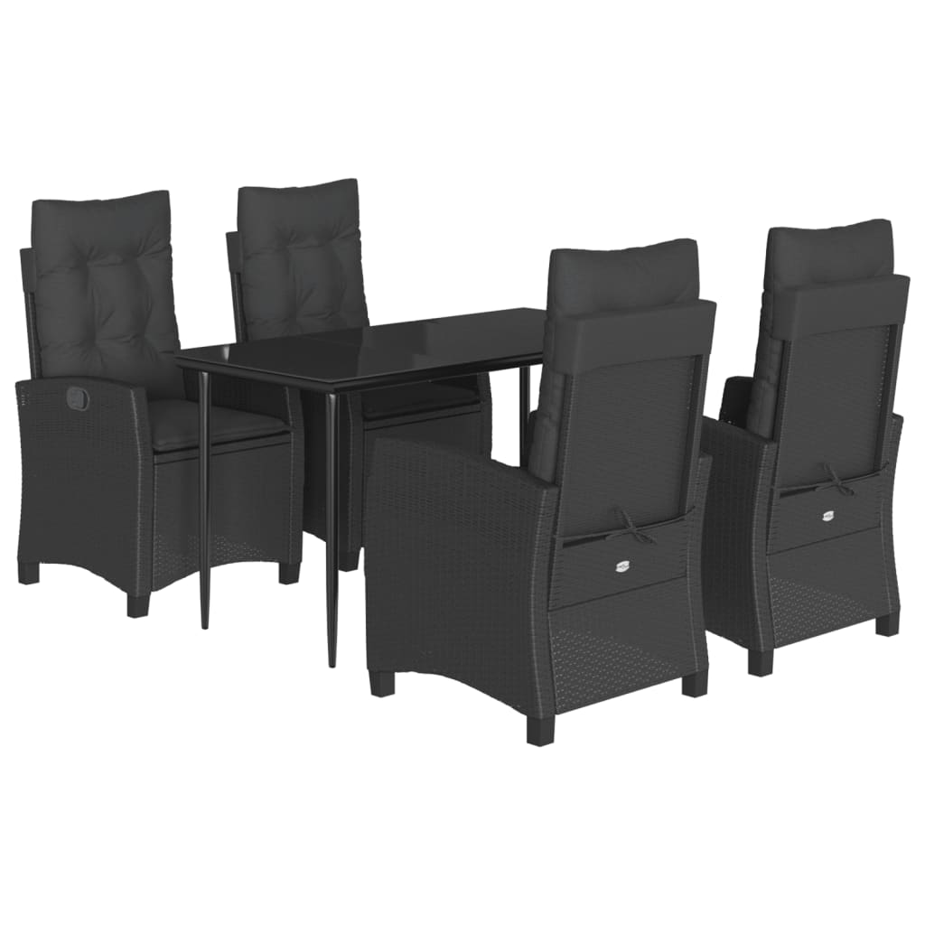 5-tlg. Garten-Essgruppe mit Kissen Schwarz Poly Rattan