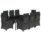 9-tlg. Garten-Essgruppe mit Kissen Schwarz Poly Rattan