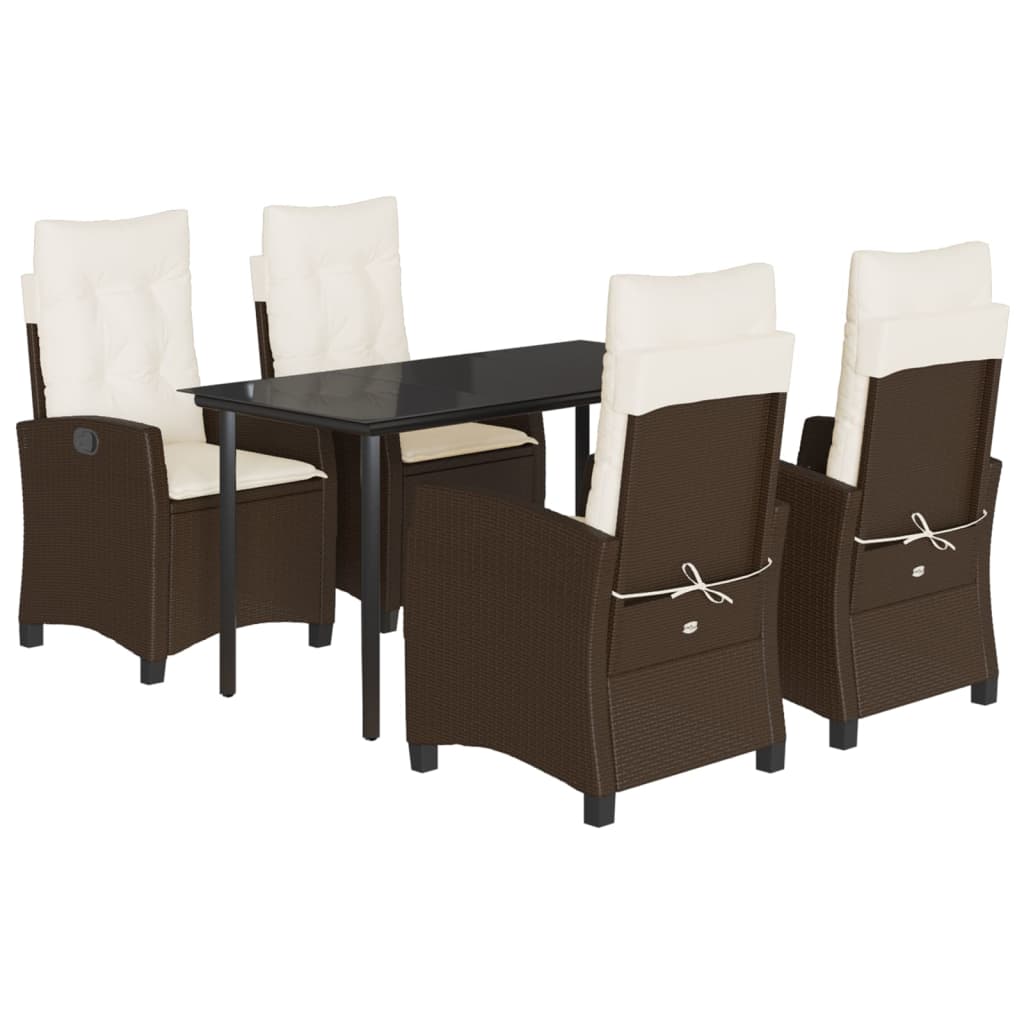 5-tlg. Garten-Essgruppe mit Kissen Braun Poly Rattan