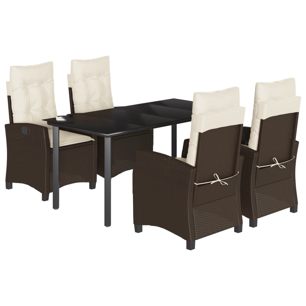 5-tlg. Garten-Essgruppe mit Kissen Braun Poly Rattan