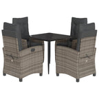 5-tlg. Garten-Essgruppe mit Kissen Grau Poly Rattan