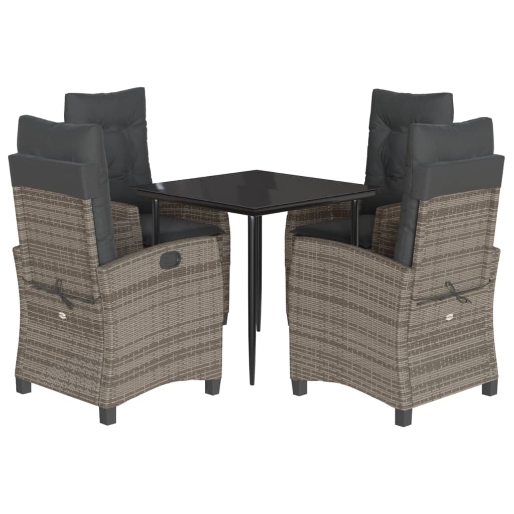 5-tlg. Garten-Essgruppe mit Kissen Grau Poly Rattan