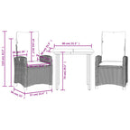 3-tlg. Garten-Essgruppe mit Kissen Grau Poly Rattan