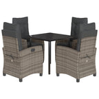 5-tlg. Garten-Essgruppe mit Kissen Grau Poly Rattan