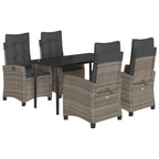 5-tlg. Garten-Essgruppe mit Kissen Grau Poly Rattan