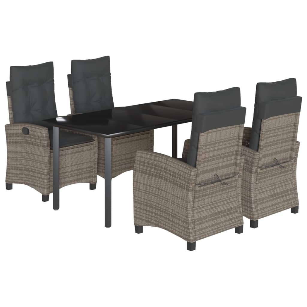 5-tlg. Garten-Essgruppe mit Kissen Grau Poly Rattan