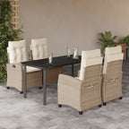 5-tlg. Garten-Essgruppe mit Kissen Beige Poly Rattan